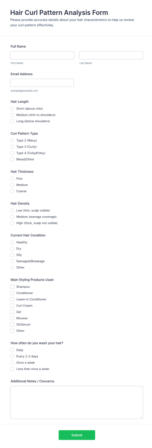 Hair Curl Pattern Analysis Form Template
