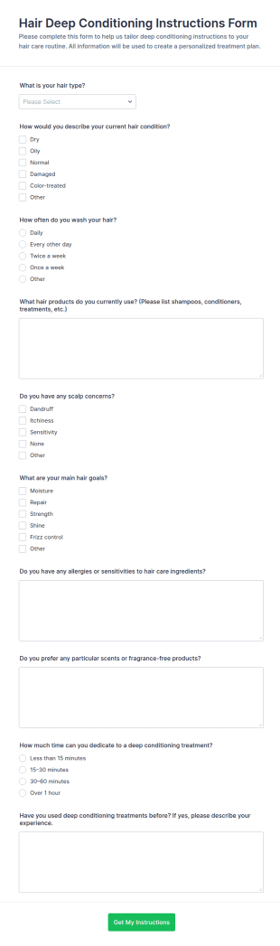Hair Deep Conditioning Instructions Form Template