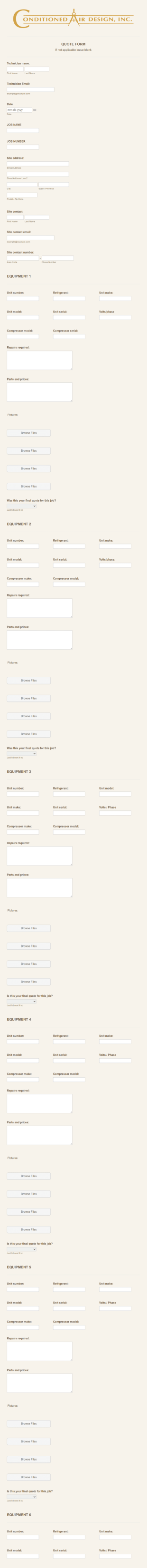 Hair Design Equipment Quote Form Template