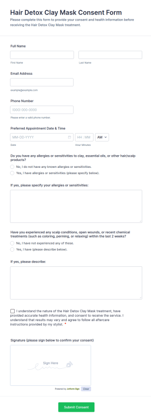 Hair Detox Clay Mask Consent Form Template