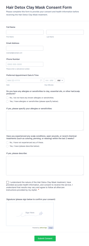 Hair Detox Clay Mask Consent Form Template