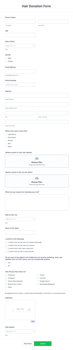 Hair Donation Form Template
