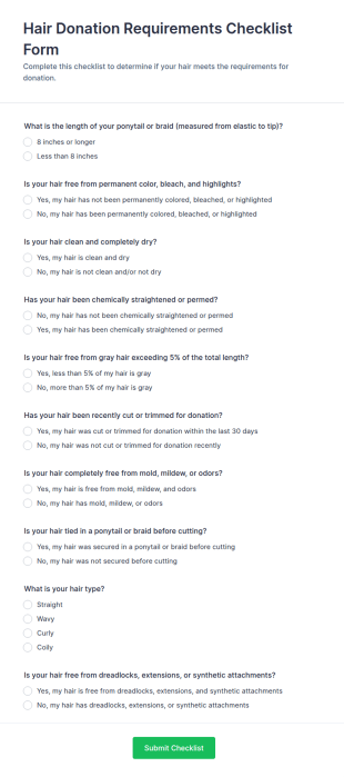 Hair Donation Requirements Checklist Form Template