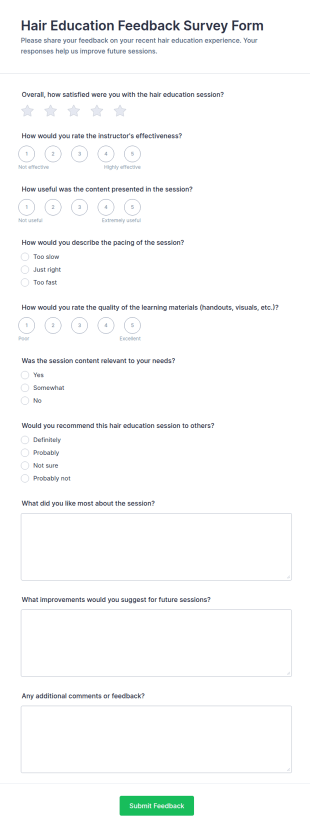 Hair Education Feedback Survey Form Template