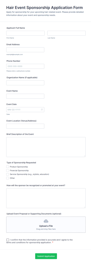 Hair Event Sponsorship Application Form Template