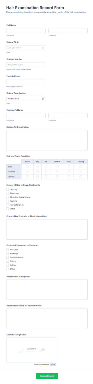 Hair Examination Record Form Template