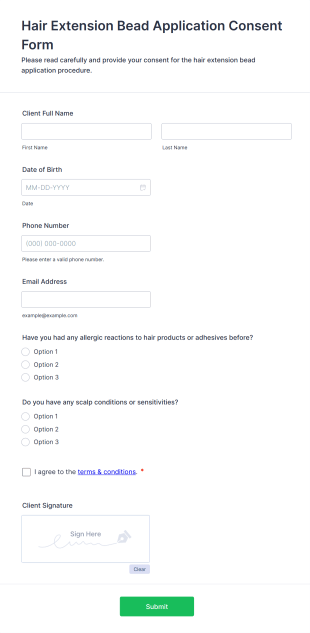 Hair Extension Bead Application Consent Form Template
