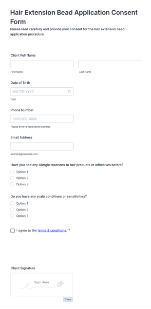Hair Extension Bead Application Consent Form Template