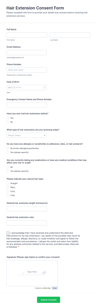 Hair Extension Consent Form Template