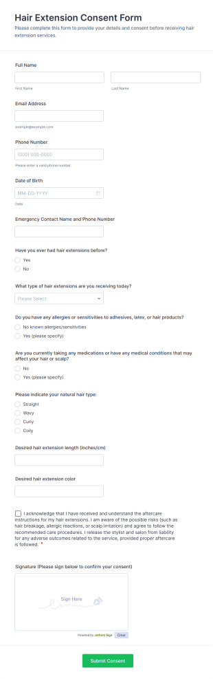 Hair Extension Consent Form Template