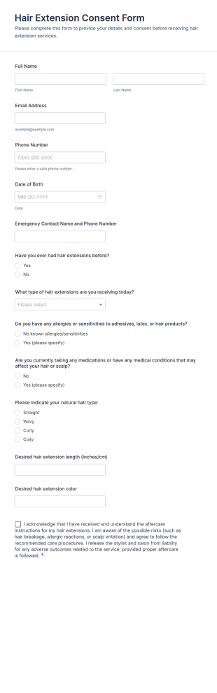 Hair Extension Consent Form Template