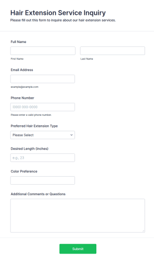 Hair Extension Service Inquiry Form Template