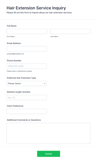 Hair Extension Service Inquiry Form Template