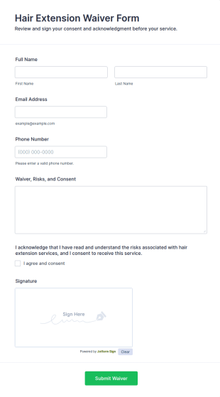 Hair Extension Waiver Form Template