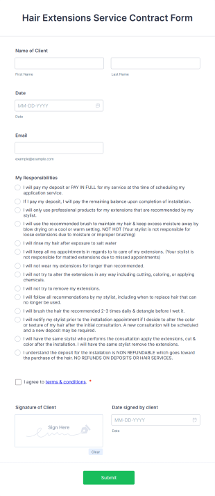 Hair Extensions Service Contract Form Template