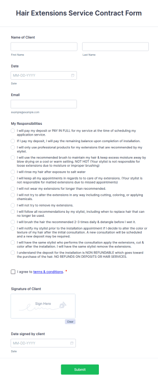 Hair Extensions Service Contract Form Template