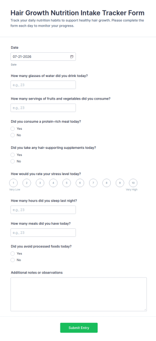 Hair Growth Nutrition Intake Tracker Form Template