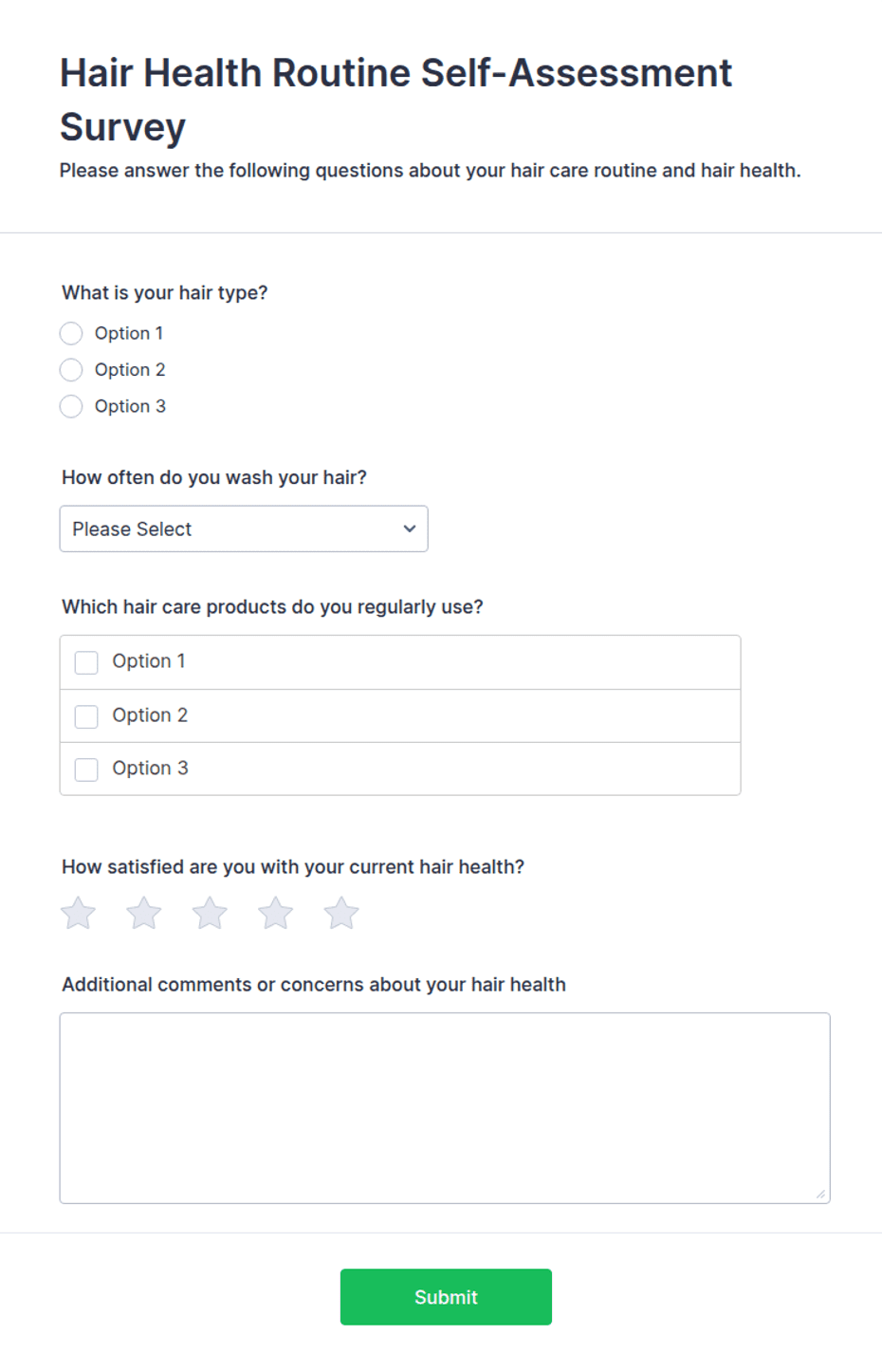 Hair Health Routine Self-Assessment Survey Form Template | Jotform