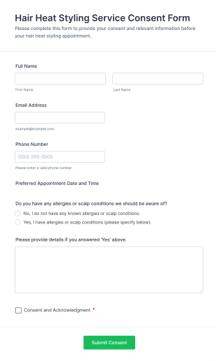 Hair Heat Styling Service Consent Form Template