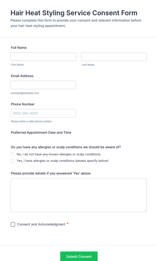 Hair Heat Styling Service Consent Form Template