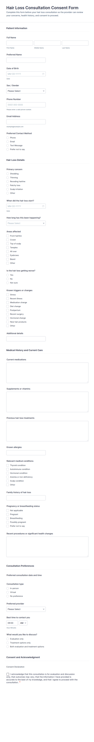 Hair Loss Consultation Consent Form Template