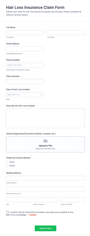 Hair Loss Insurance Claim Form Template