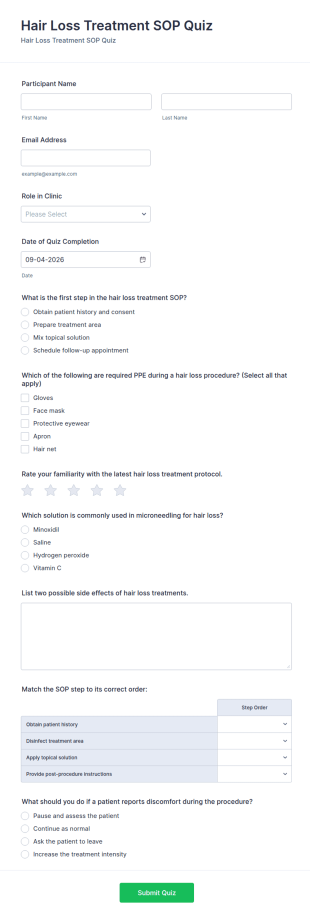 Hair Loss Treatment SOP Quiz Form Template