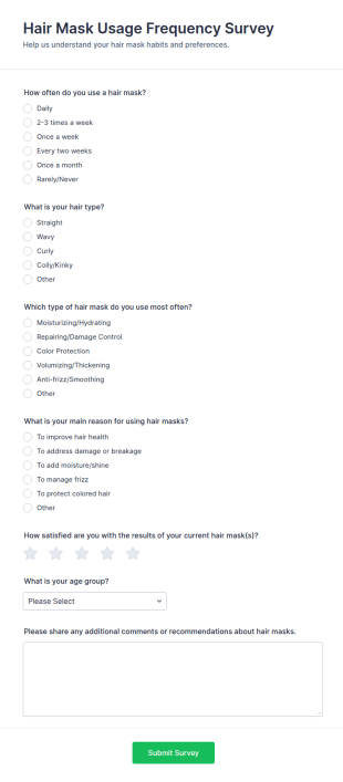 Hair Mask Usage Frequency Survey Form Template