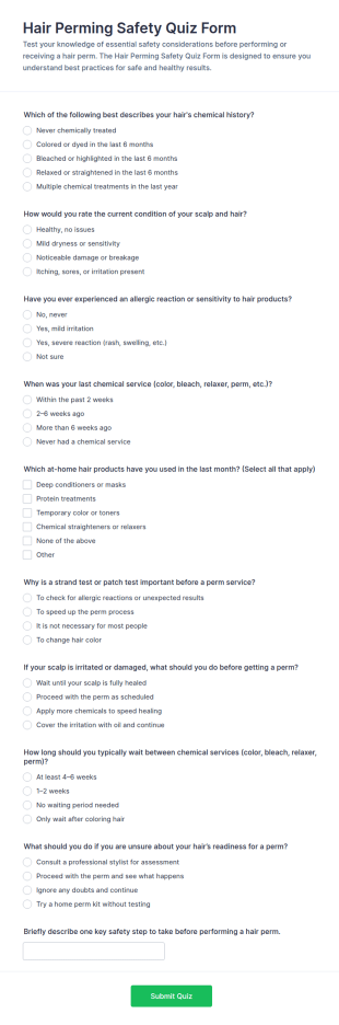 Hair Perming Safety Quiz Form Template
