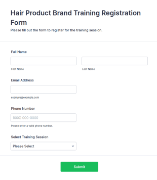 Hair Product Brand Training Registration Form Template