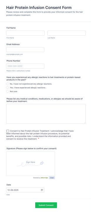 Hair Protein Infusion Consent Form Template