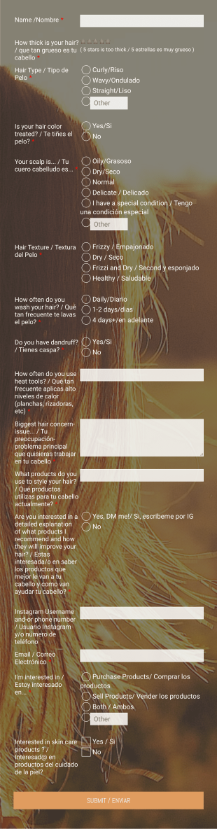 Hair Quiz / Quiz Del Cabello GRACE CAMUY Form Template