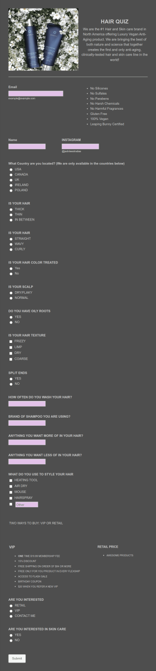 Hair Quiz Form Template