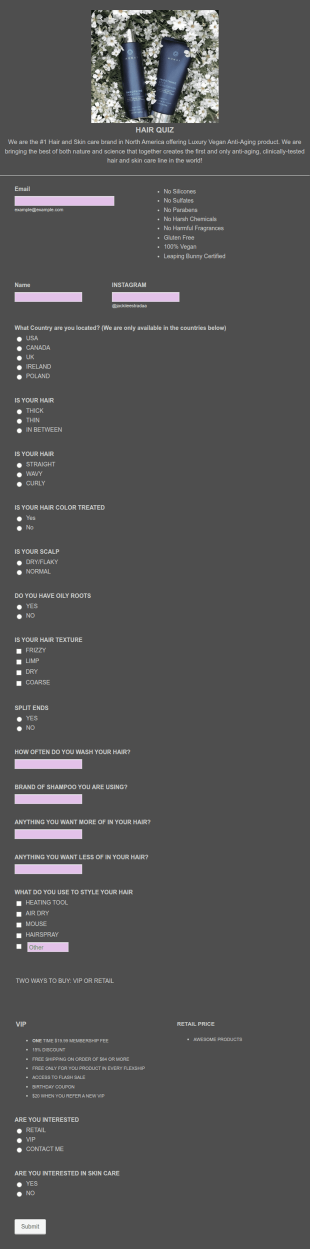 Hair Quiz Form Template