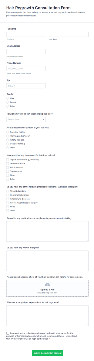Hair Regrowth Consultation Form Template