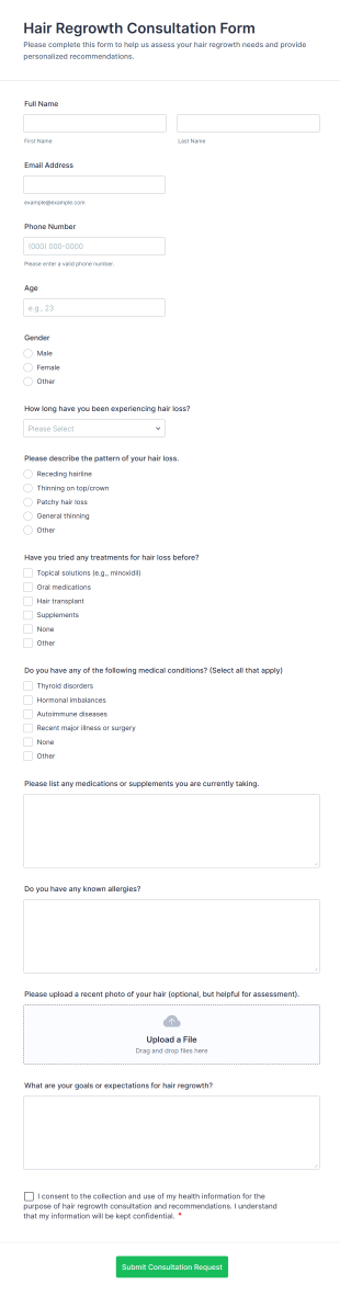 Hair Regrowth Consultation Form Template