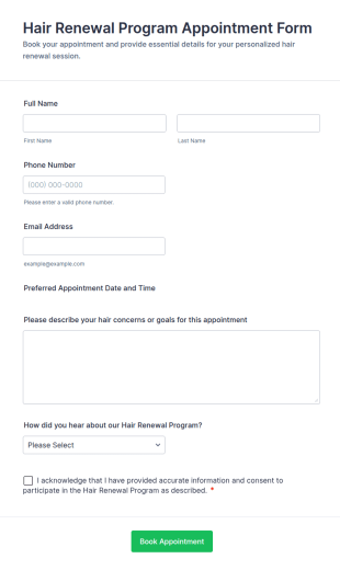 Hair Renewal Program Appointment Form Template