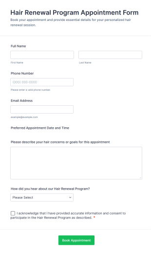 Hair Renewal Program Appointment Form Template