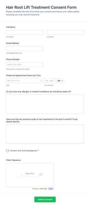 Hair Root Lift Treatment Consent Form Template