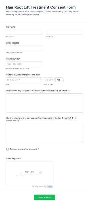 Hair Root Lift Treatment Consent Form Template