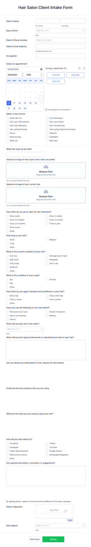 Hair Salon Client Intake Form Template
