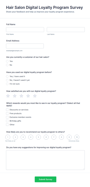 Hair Salon Digital Loyalty Program Survey Form Template