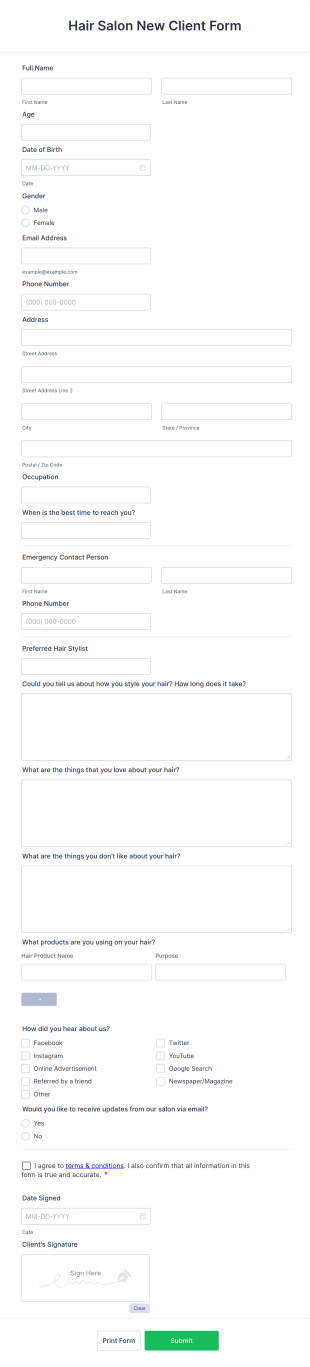 Hair Salon New Client Registration Form Template