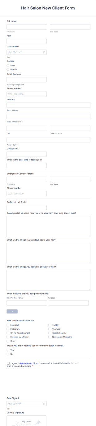 Hair Salon New Client Registration Form Template