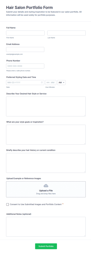 Hair Salon Portfolio Form Template