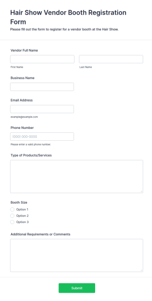 Hair Show Vendor Booth Registration Form Template