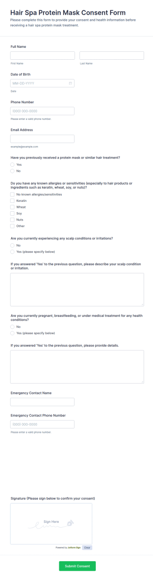Hair Spa Protein Mask Consent Form Template