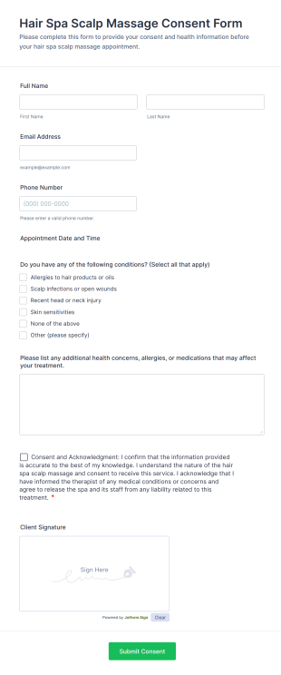 Hair Spa Scalp Massage Consent Form Template