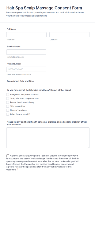 Hair Spa Scalp Massage Consent Form Template
