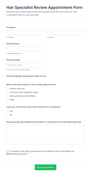 Hair Specialist Review Appointment Form Template